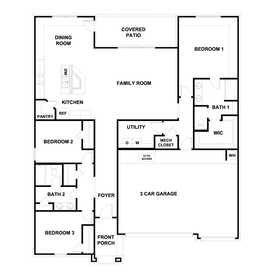 The Hudson Floor Plan with three bedrooms and two full bathrooms