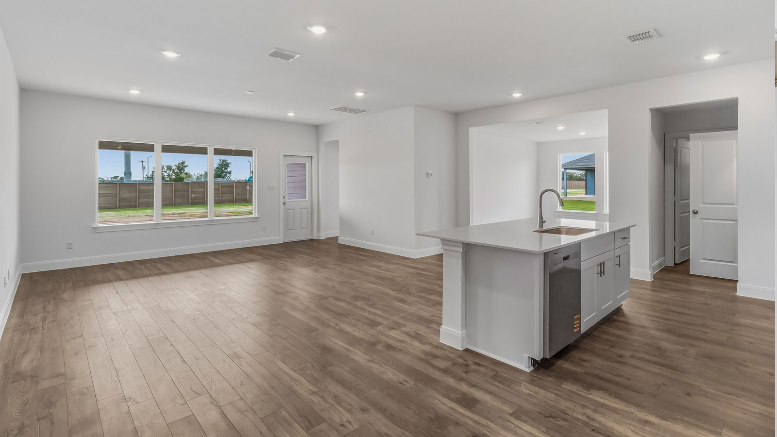 Open concept kitchen and living area.