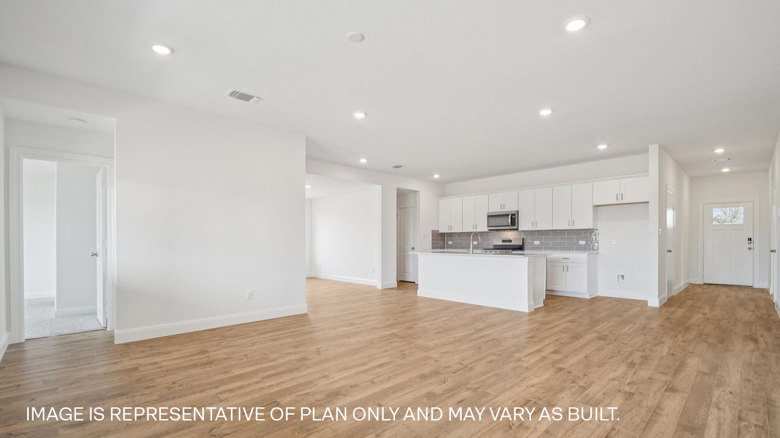 Open living area and kitchen.