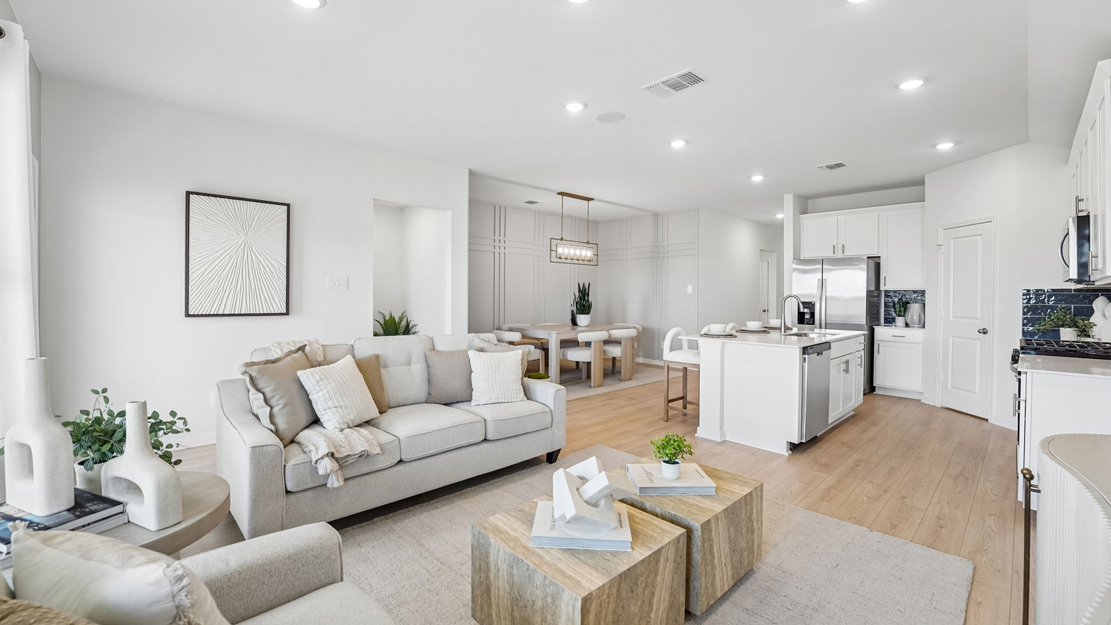 Open concept living room and kitchen.