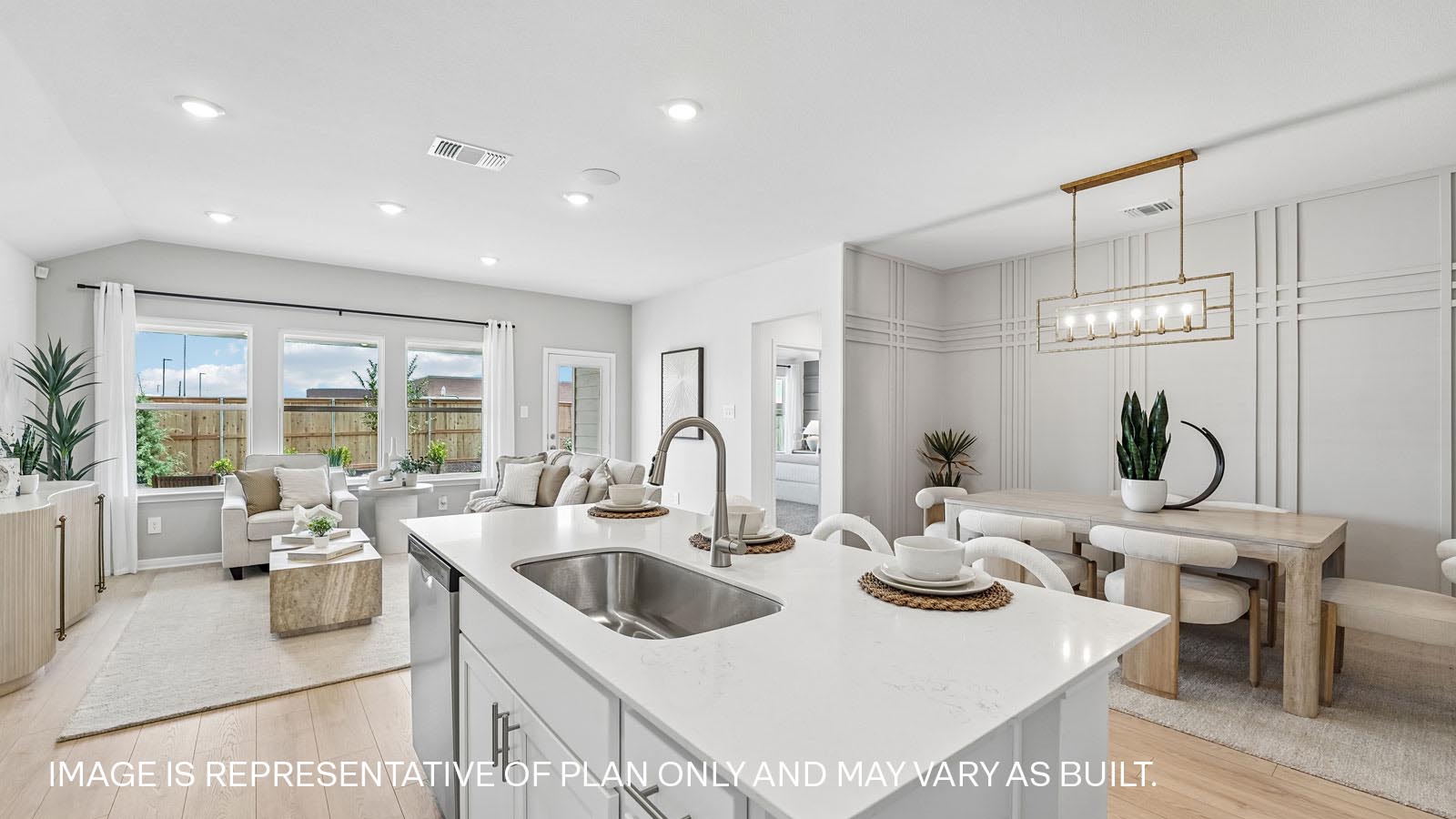 Large quartz kitchen island.