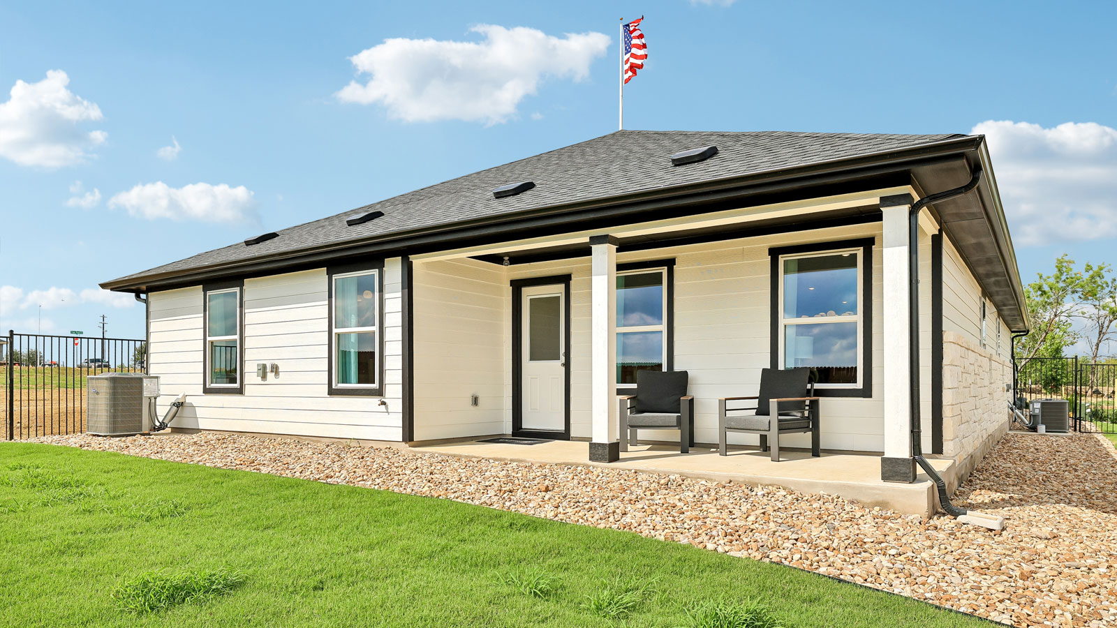 Backyard of model home at Revelry in Del Valle, TX.