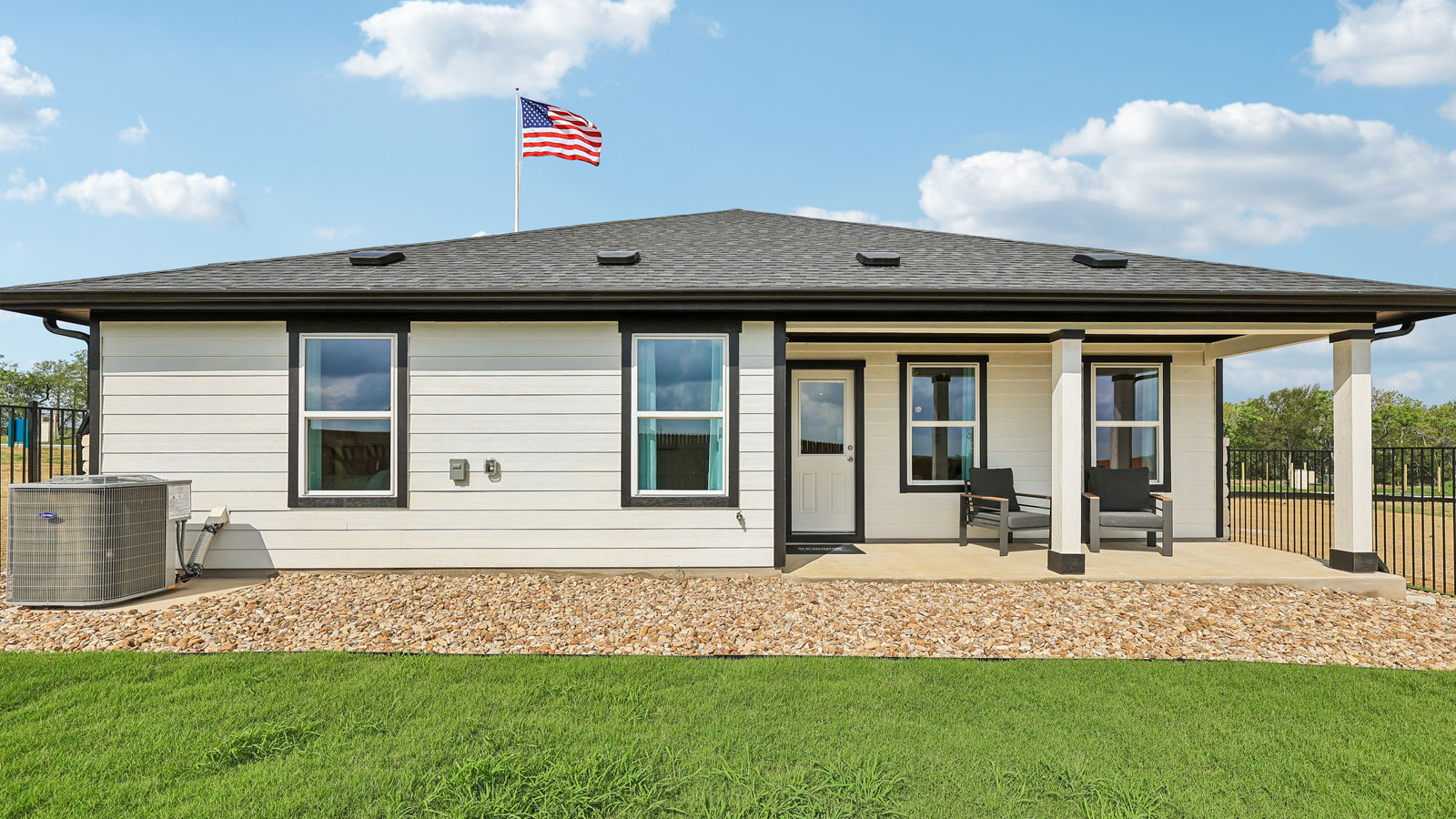 Backyard of model home at Revelry in Del Valle, TX.