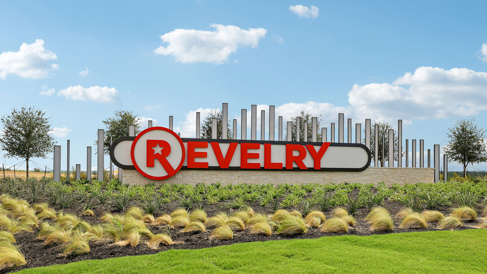 Entry monument at Revelry in Del Valle, TX.