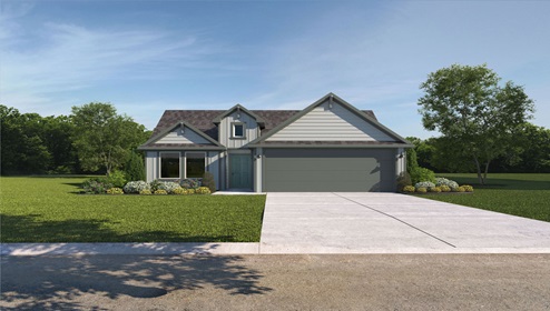 Yowell Ranch model home Abbot elevation with front view of the home.