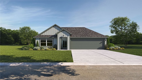 Yowell Ranch model home Harris elevation with front view of the home.
