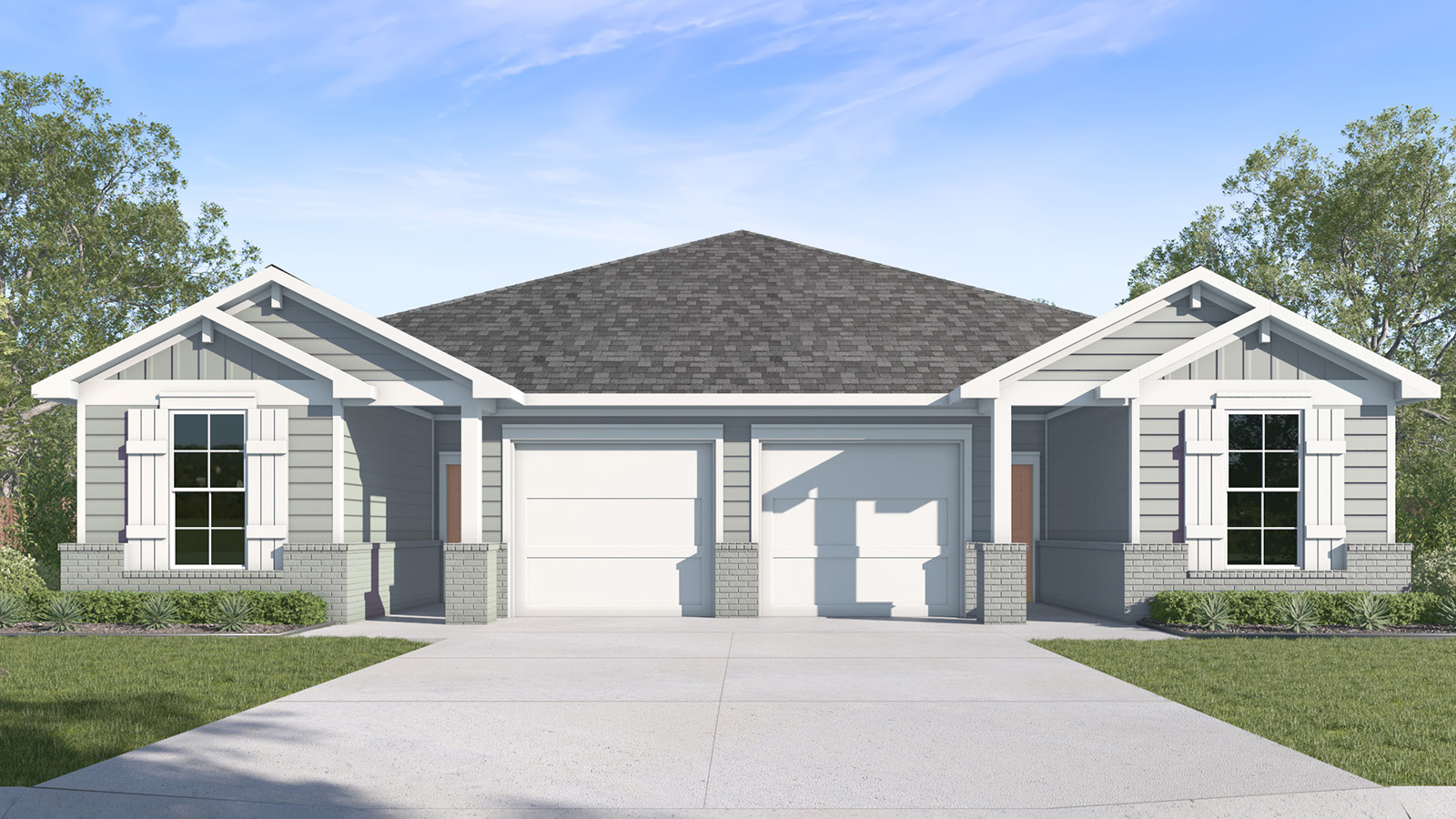 Multi Family Duplex C Elevation with Brick.