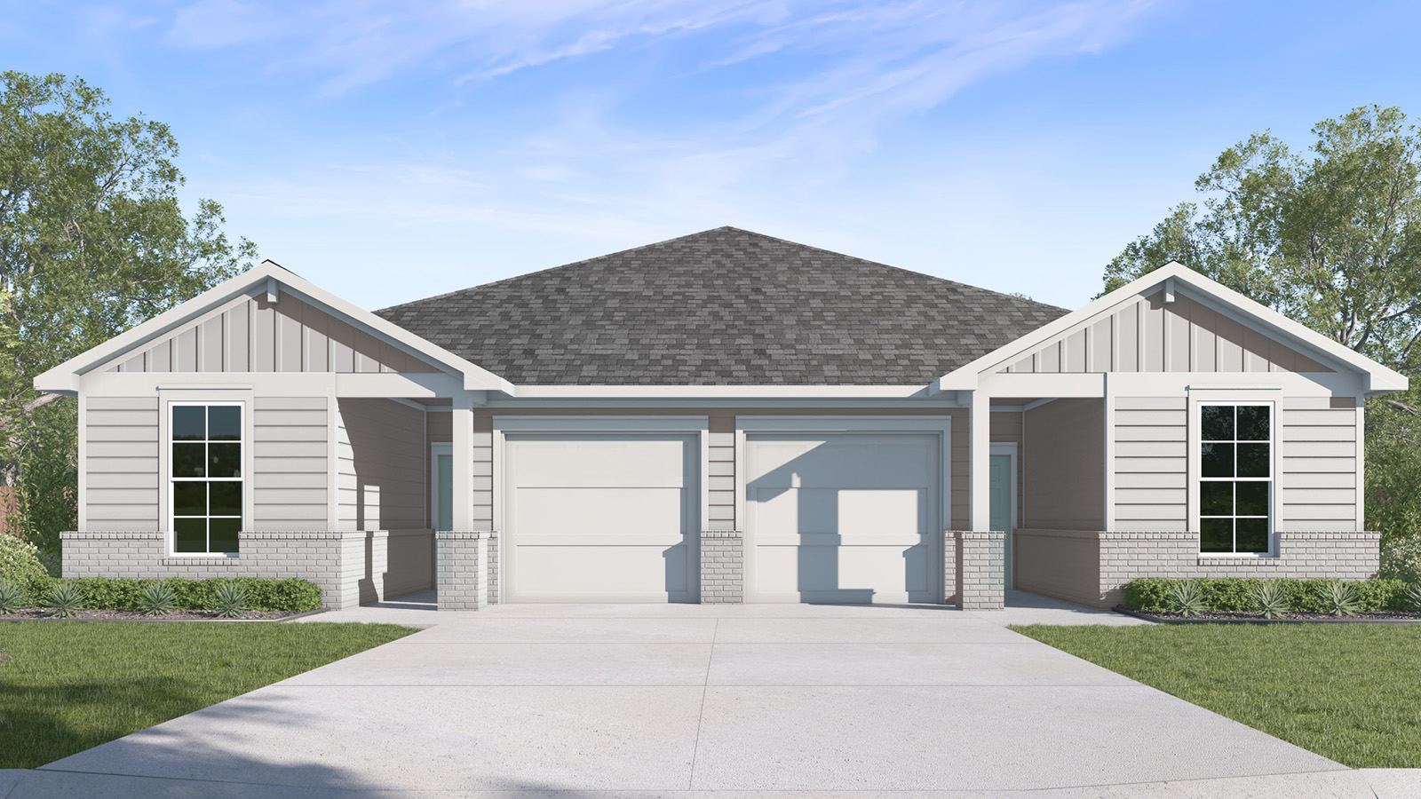 Multi Family Duplex B Elevation with Brick.