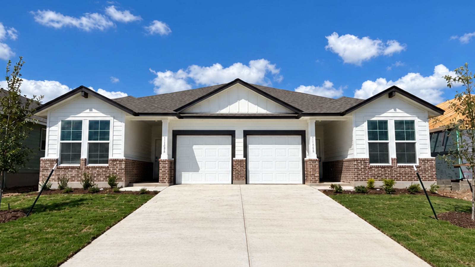 Multi Family Duplex Front Exterior B Elevation with Brick.