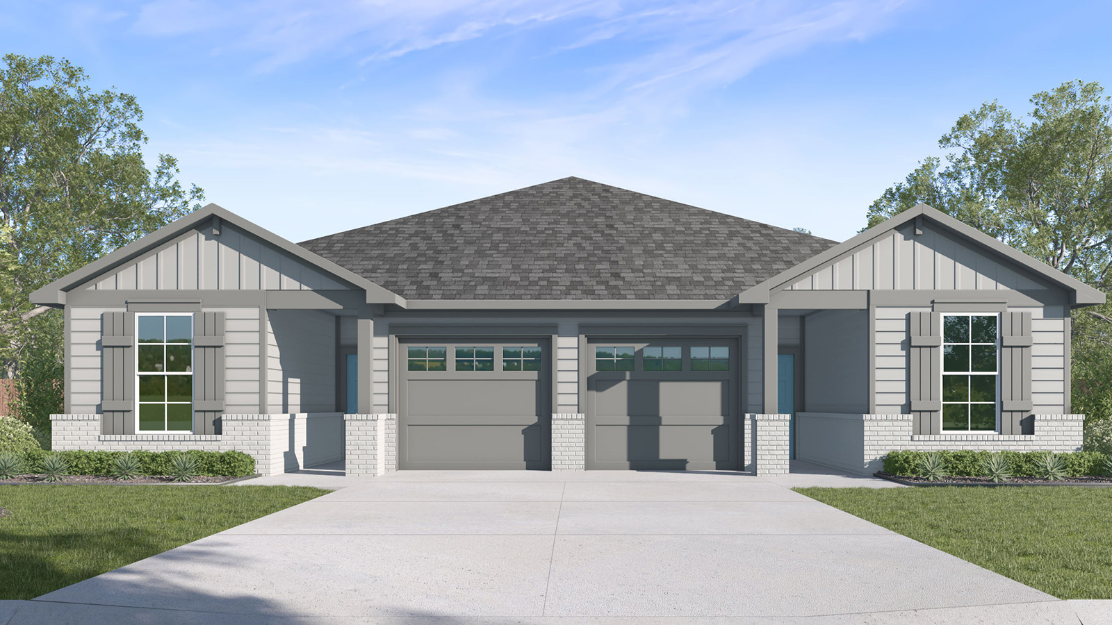 Multi Family Duplex C Elevation with Brick.