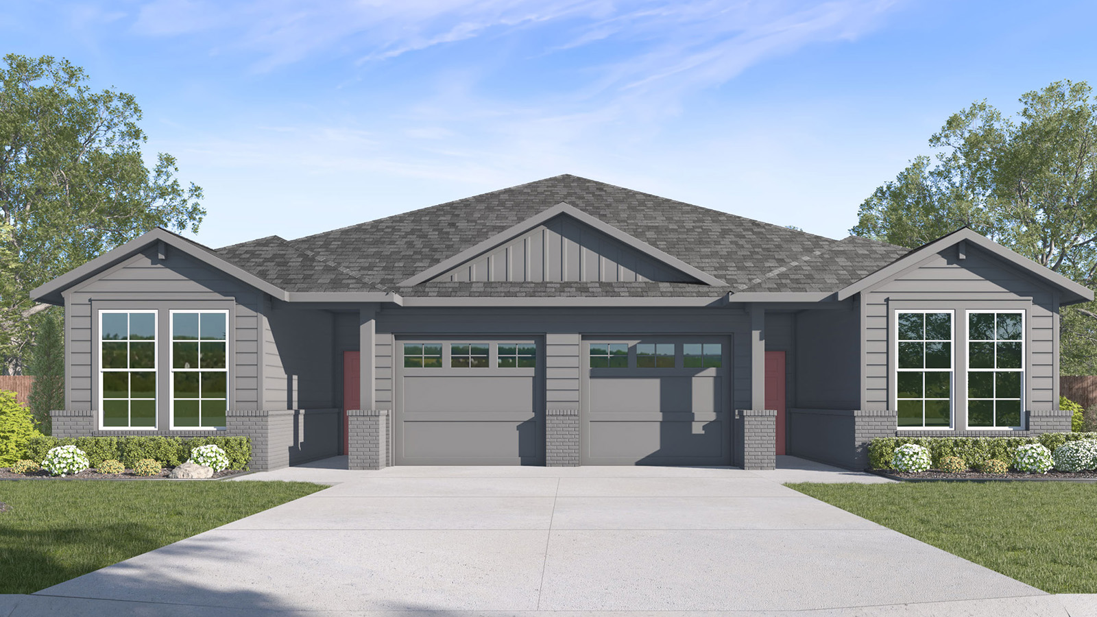 Multi Family Duplex B Elevation with Brick.