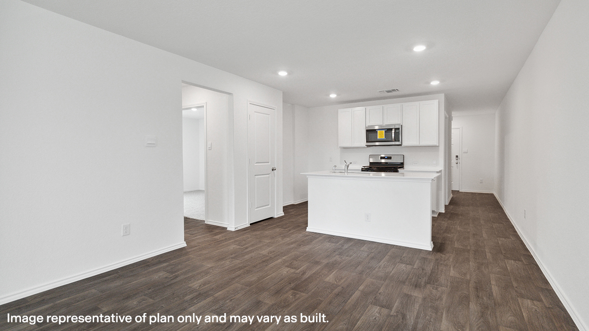 Caprock dining room open concept with view of kitchen.