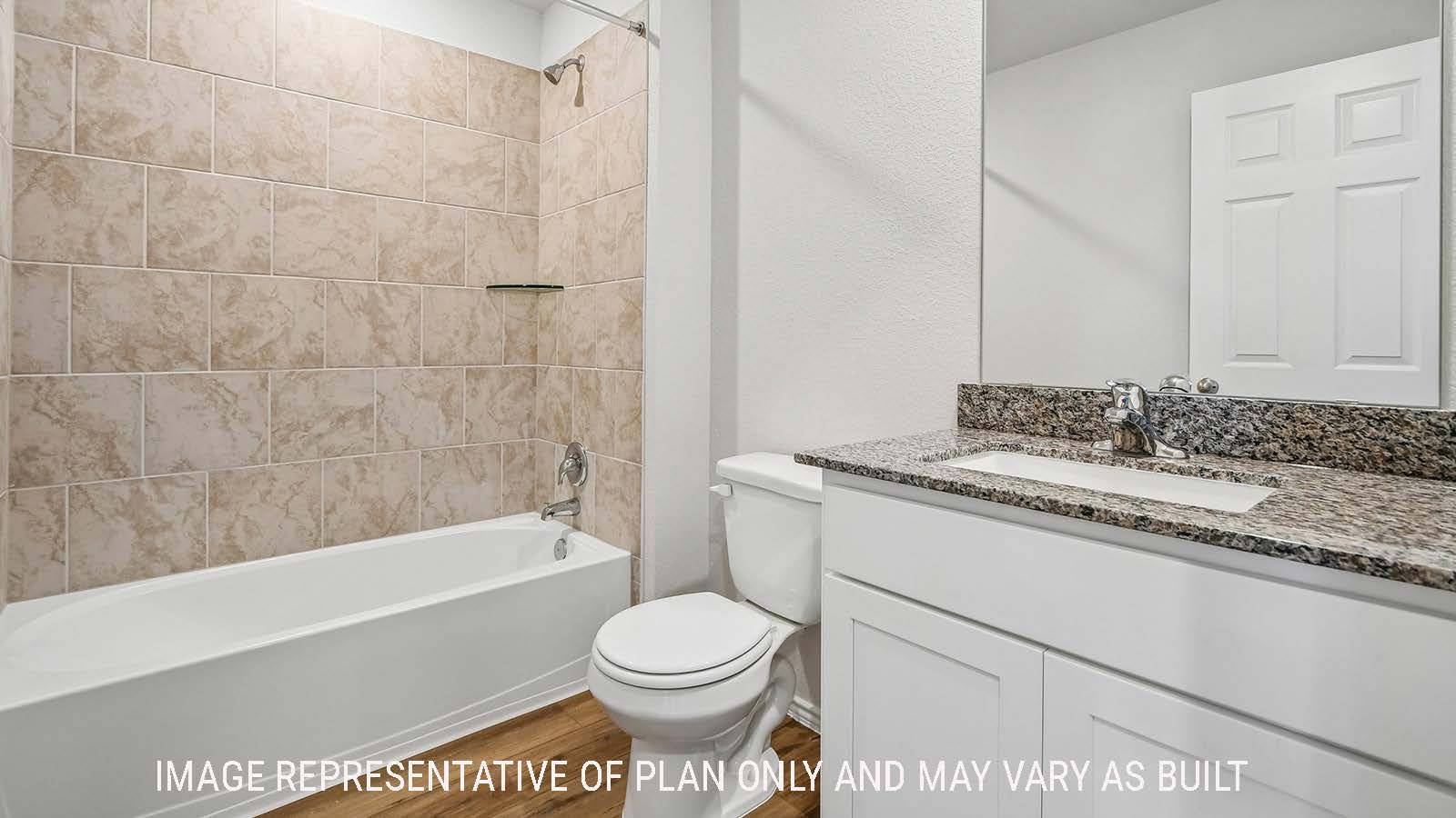 Davis secondary bathroom with vanity sink and a shower and bath tub combo.