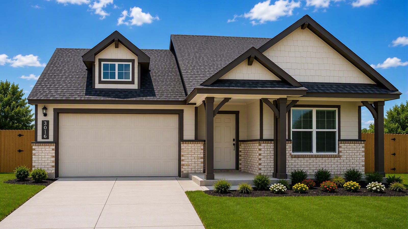 Seabrook Front Exterior H Elevation with Brick.