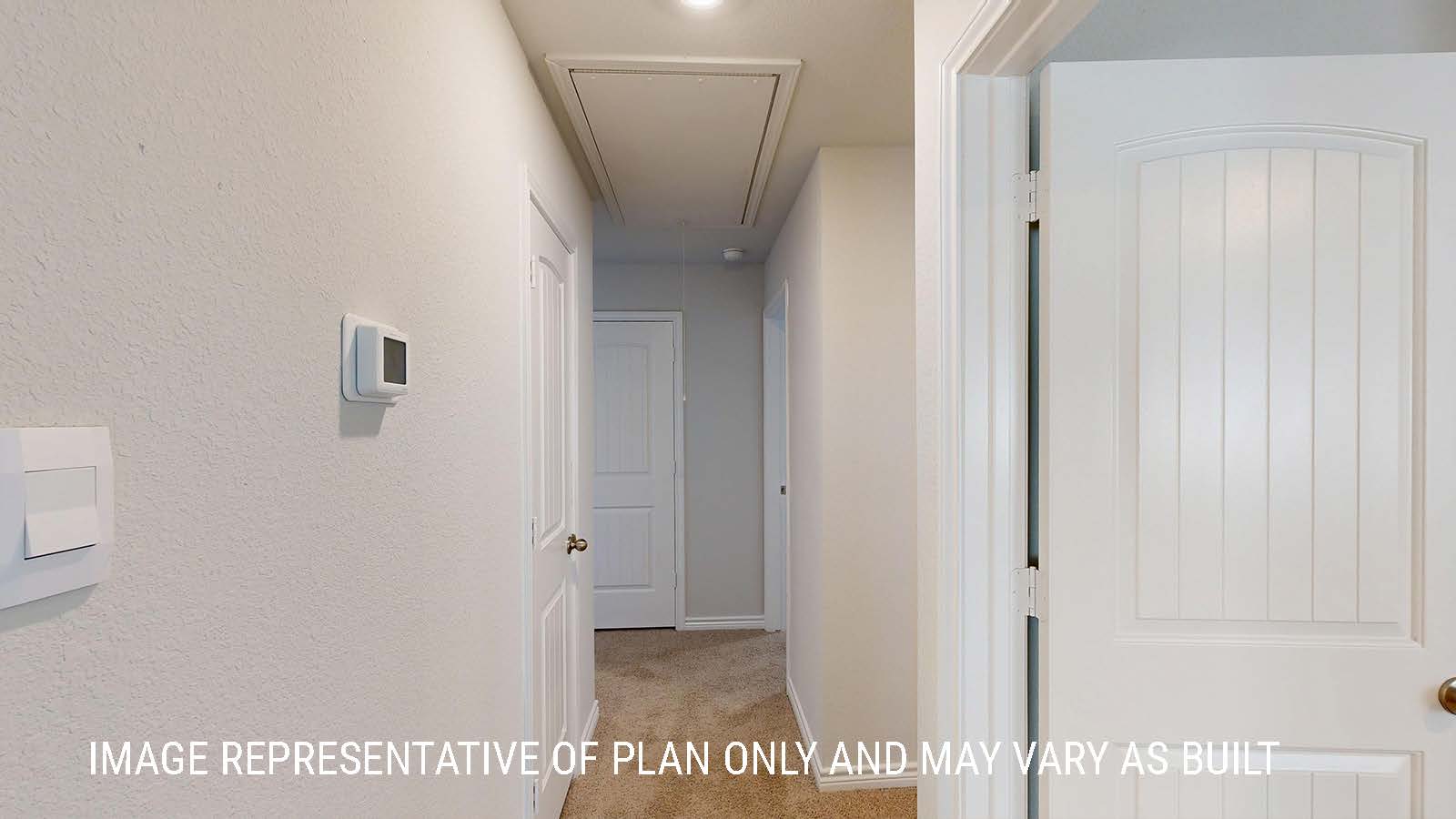 Sonoma hallway on second floor with carpeted flooring and view of secondary bedrooms.