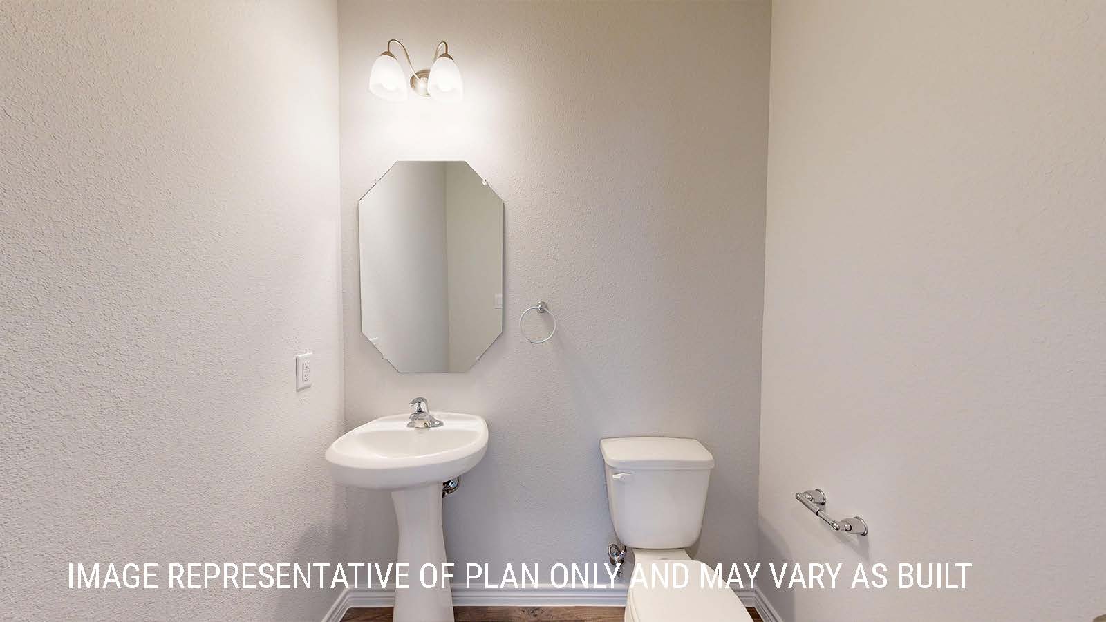 Sonoma secondary bathroom with duel vanity sink with light cabinets and granite countertops.