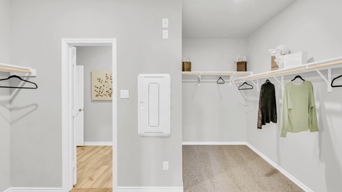 Village at Nolan Heights model home primary closet with spacious room.