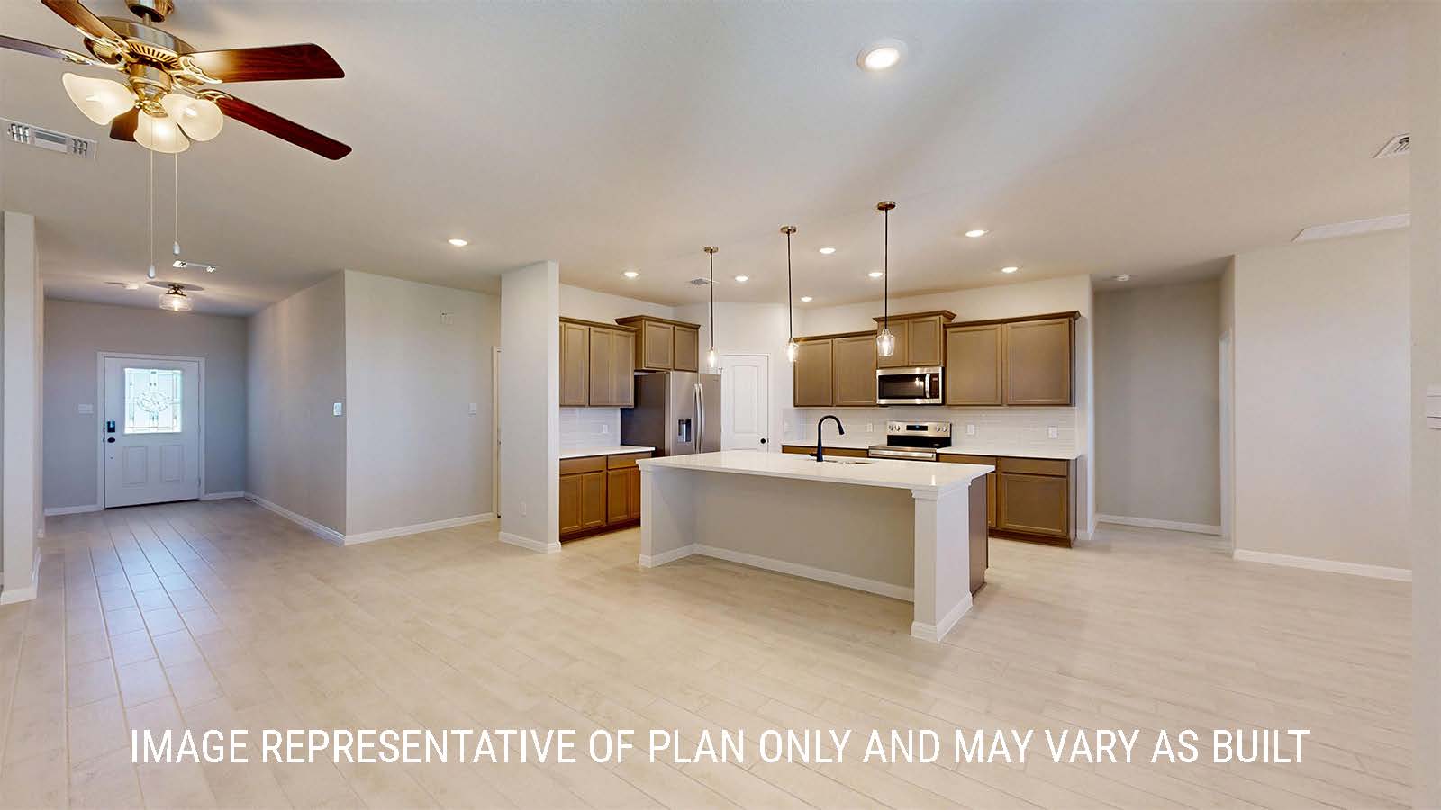 Parker II living room open concept with view of entry and kitchen.