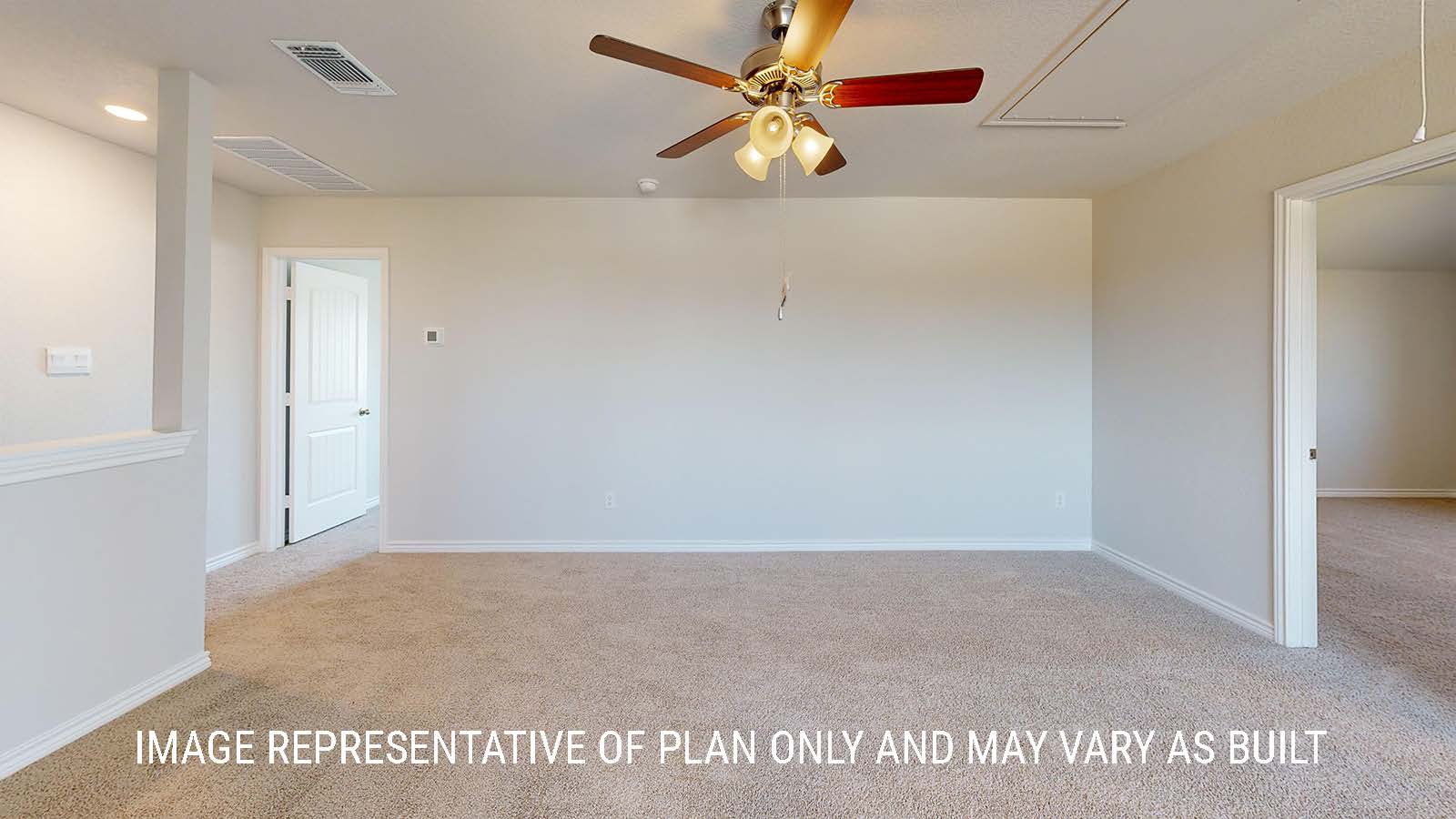 Newburgh game room with carpeted flooring and view of secondary bedrooms.