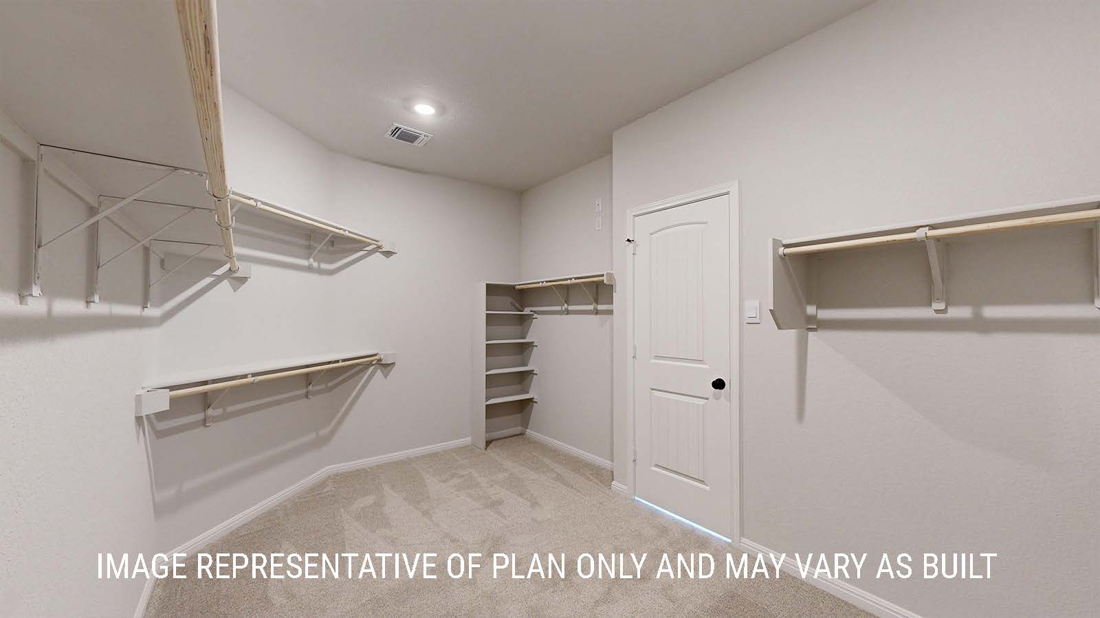 Waverley primary closet with carpeted flooring and shelving for storage.