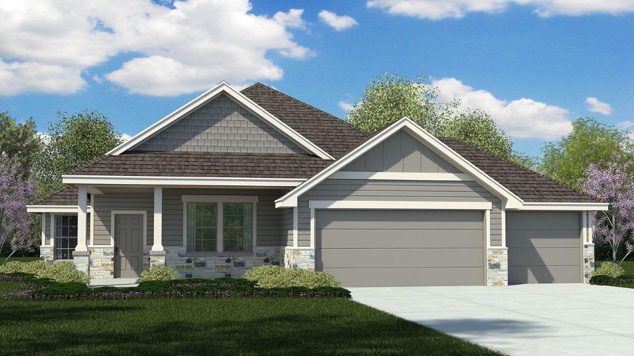 Elmwood H Elevation with 3 car garage.