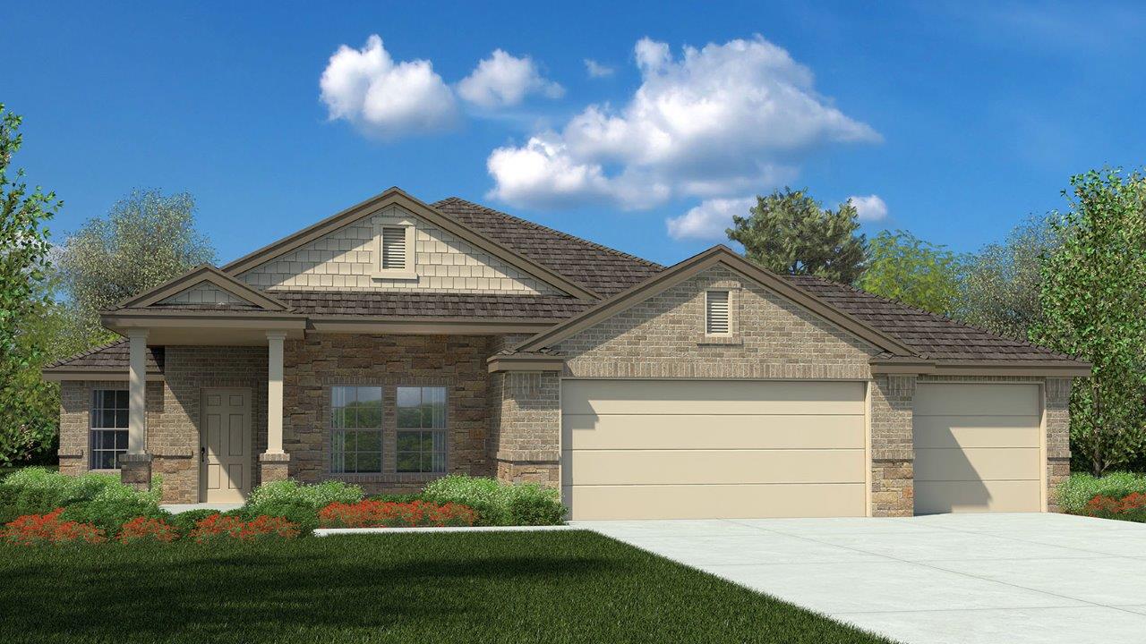 Elmwood V Elevation with 3 car garage.