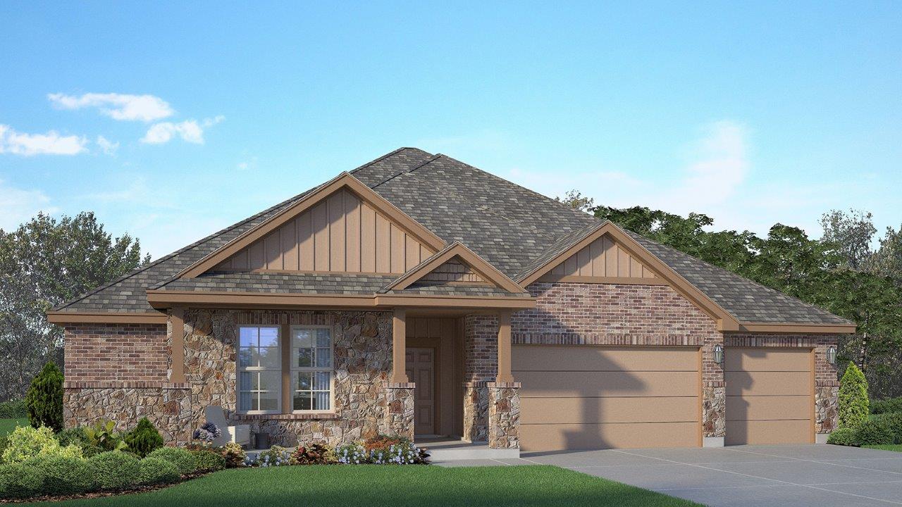 Parker II Elevation V with 3 car garage.