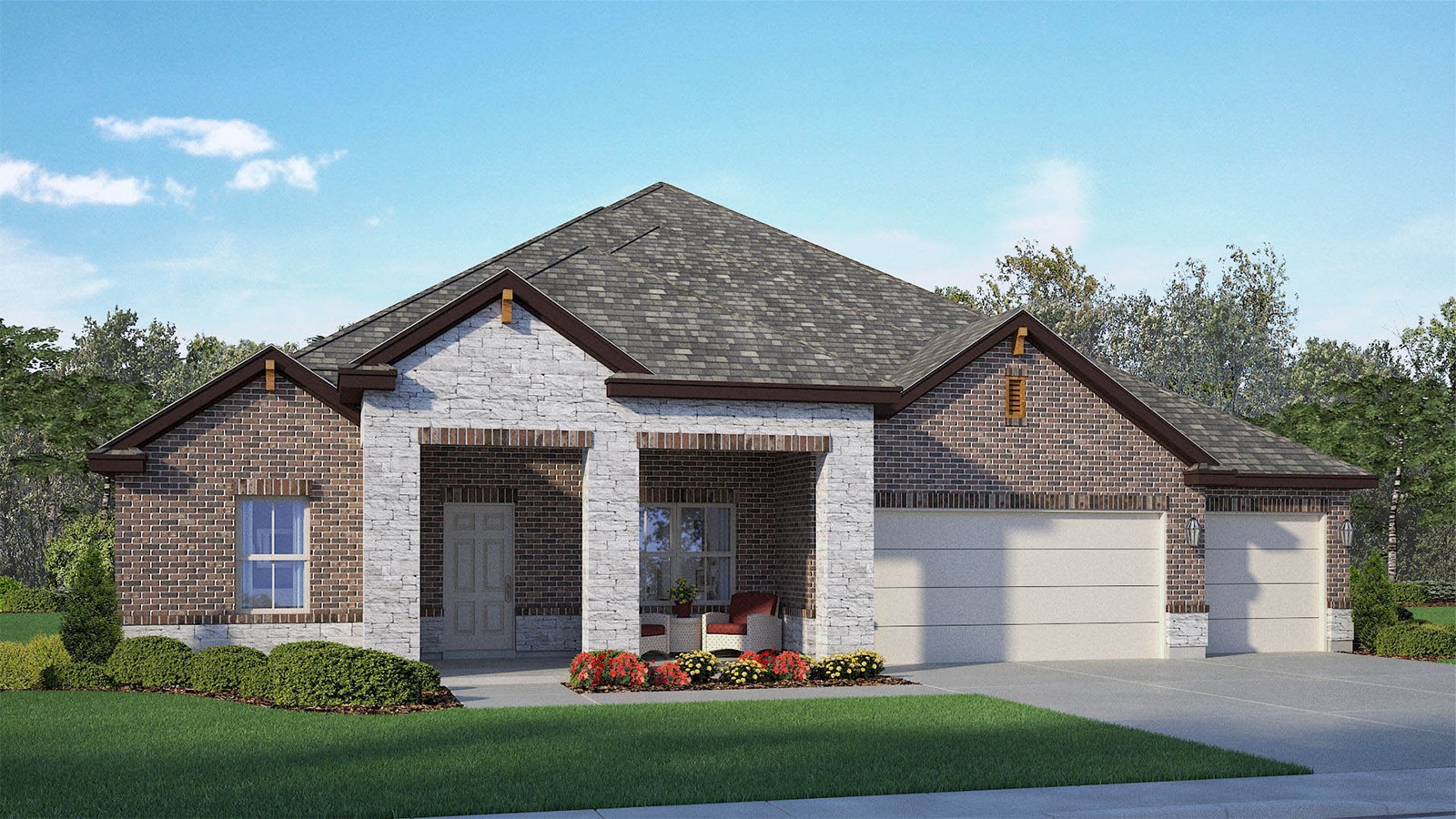 Waverly X Elevation with 3 car garage.