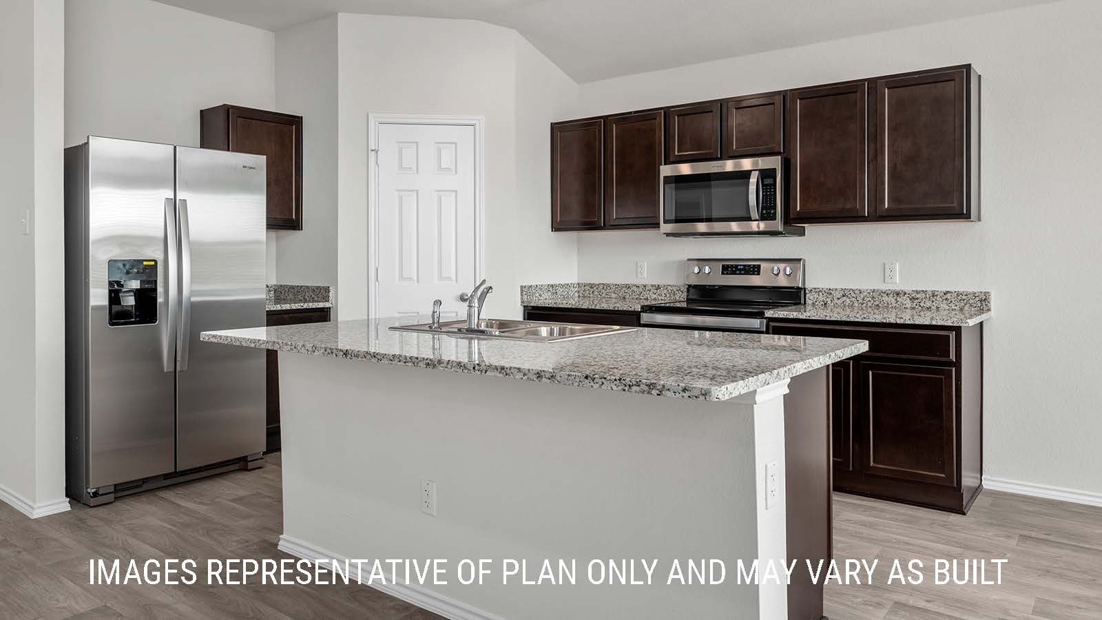 Fargo kitchen with kitchen center island with granite countertops.