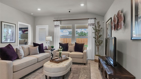 Reynolds Crossing model home furnished living room.