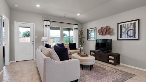 Reynolds Crossing model home furnished living room.