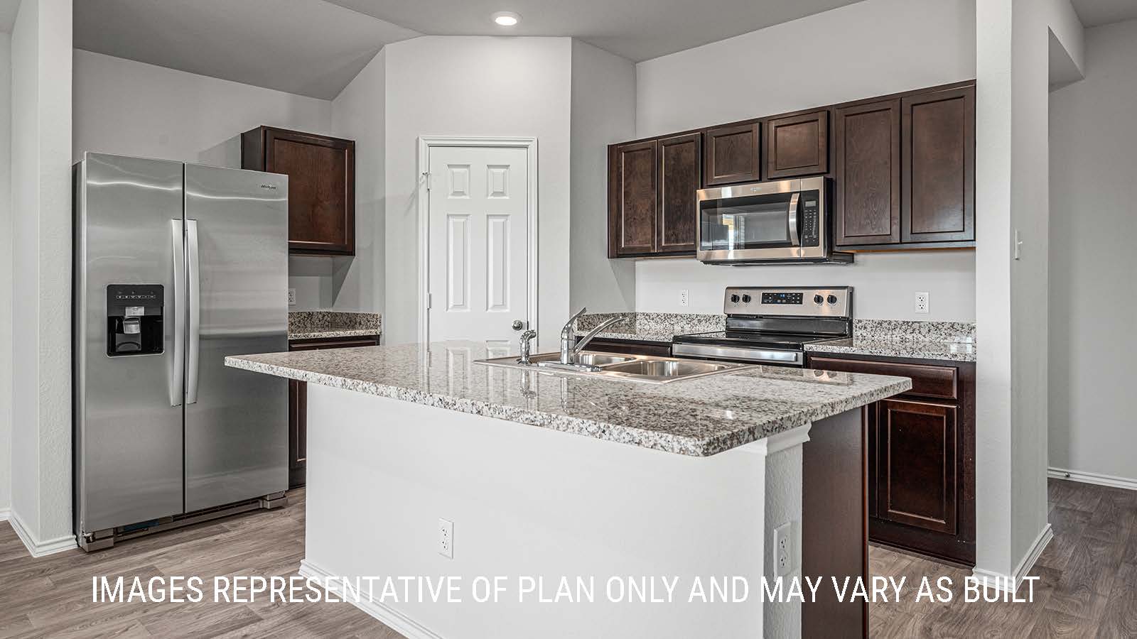Elgin kitchen with center island with granite countertops.