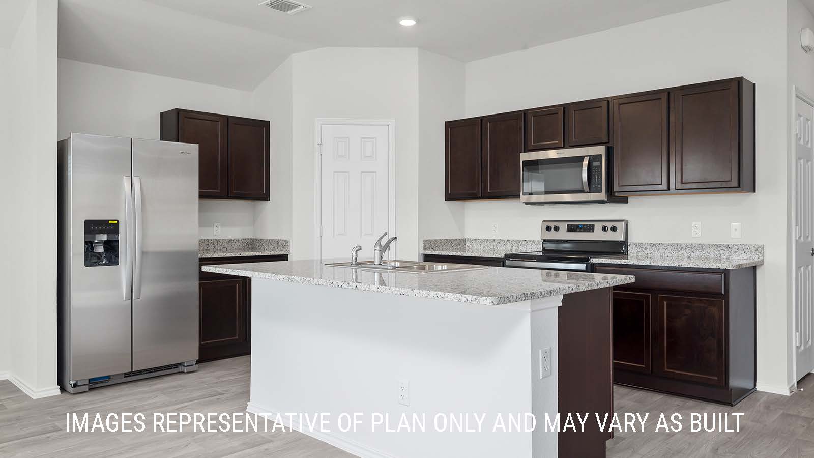 Texas Cali kitchen with kitchen center island with granite countertops.