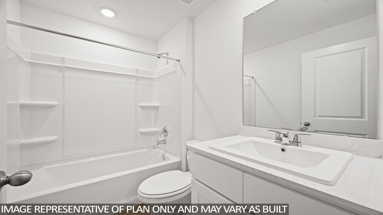 Archer secondary bathroom with vanity sink and shower and tub combo.
