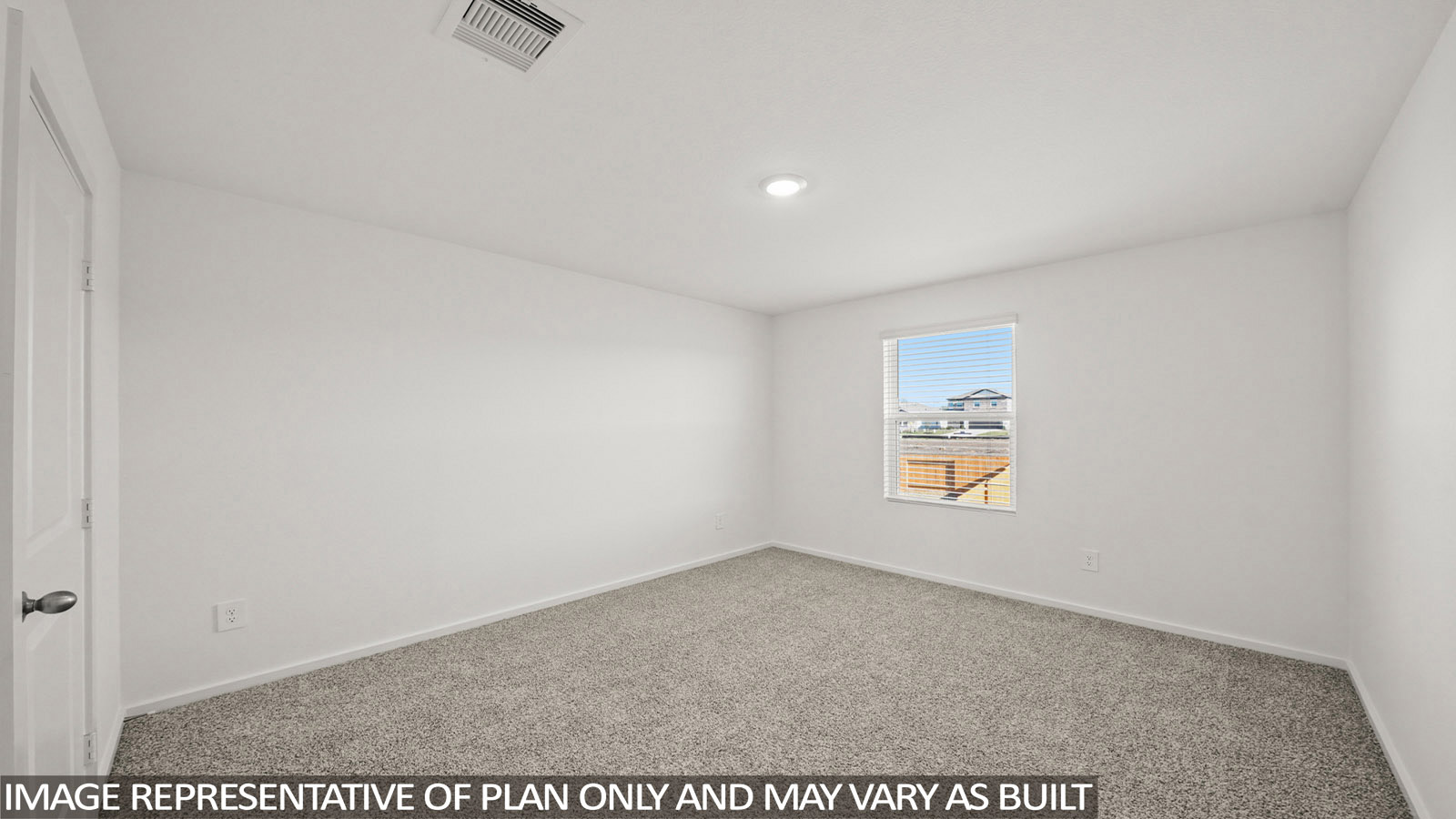 Dawson secondary bedroom with capreted flooring and window with natural lighting.