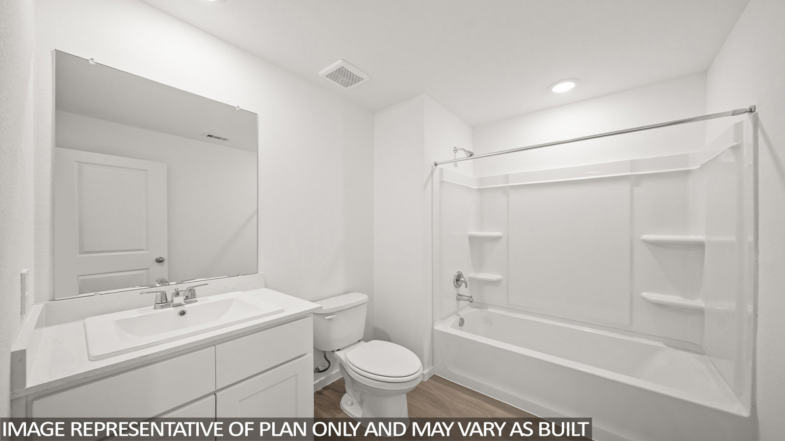 Dawson secondary bathroom with vaniy sink and shower and tub combo.