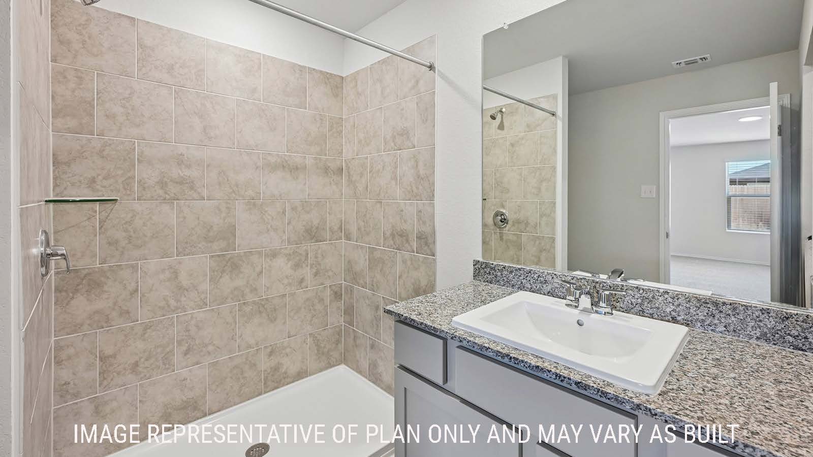 Baird primary bathroom with vanity sink and walk-in shower.