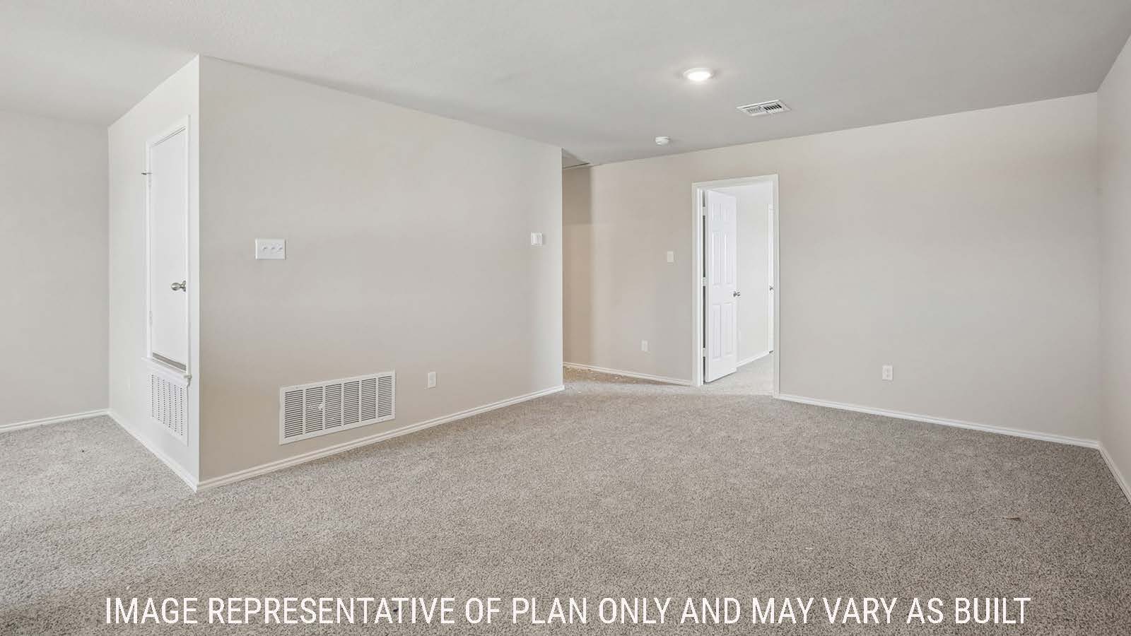 Cooper game room with carpeted flooring and view of secondary bedrooms.