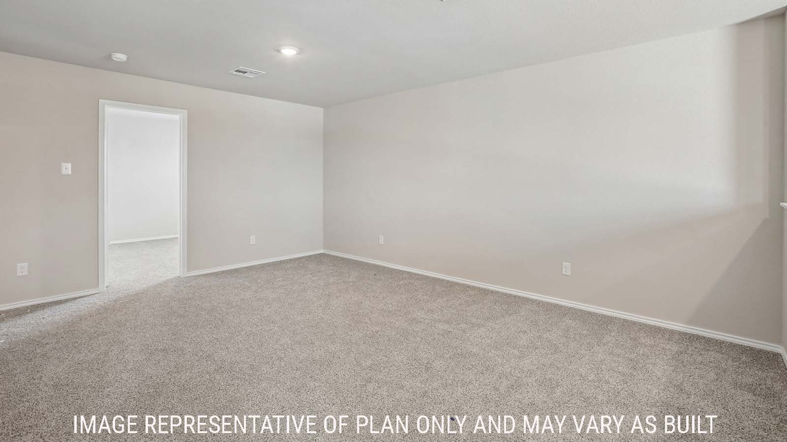 Cooper game room with carpeted flooring and view of secondary bedrooms.