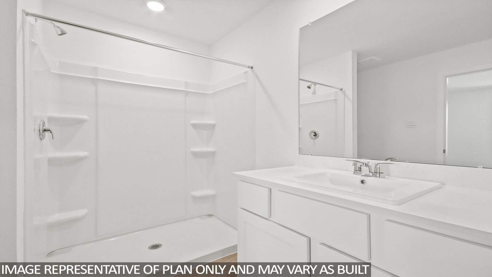 Denise primary bathroom with vanity sink and view of walk-in shower.