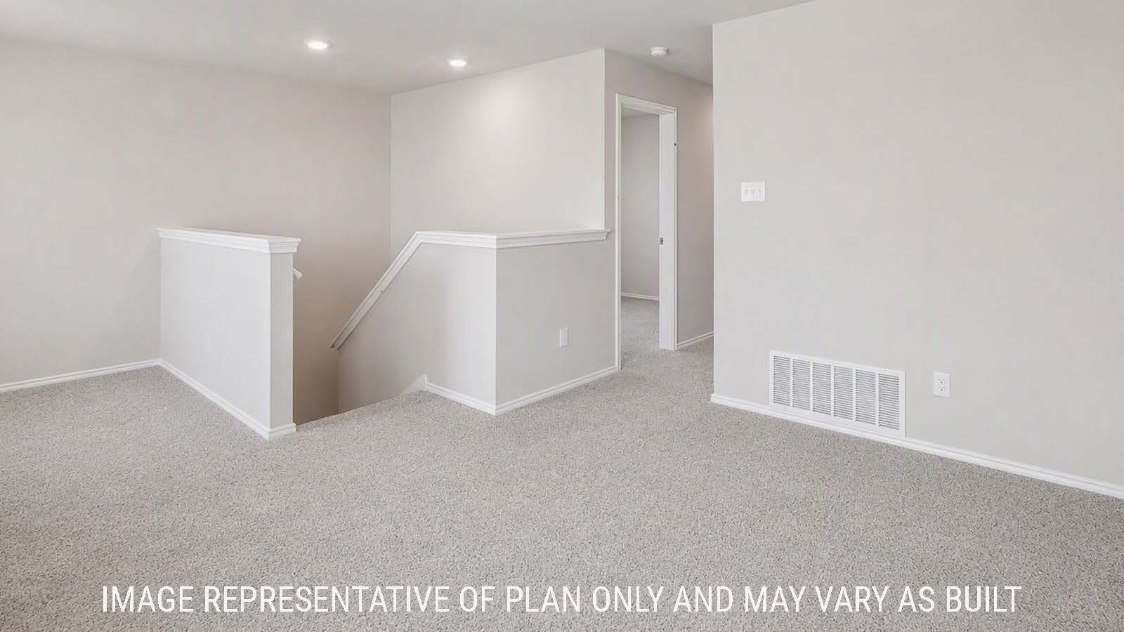 Denise game room with carpeted flooring and view of secondary bedrooms.
