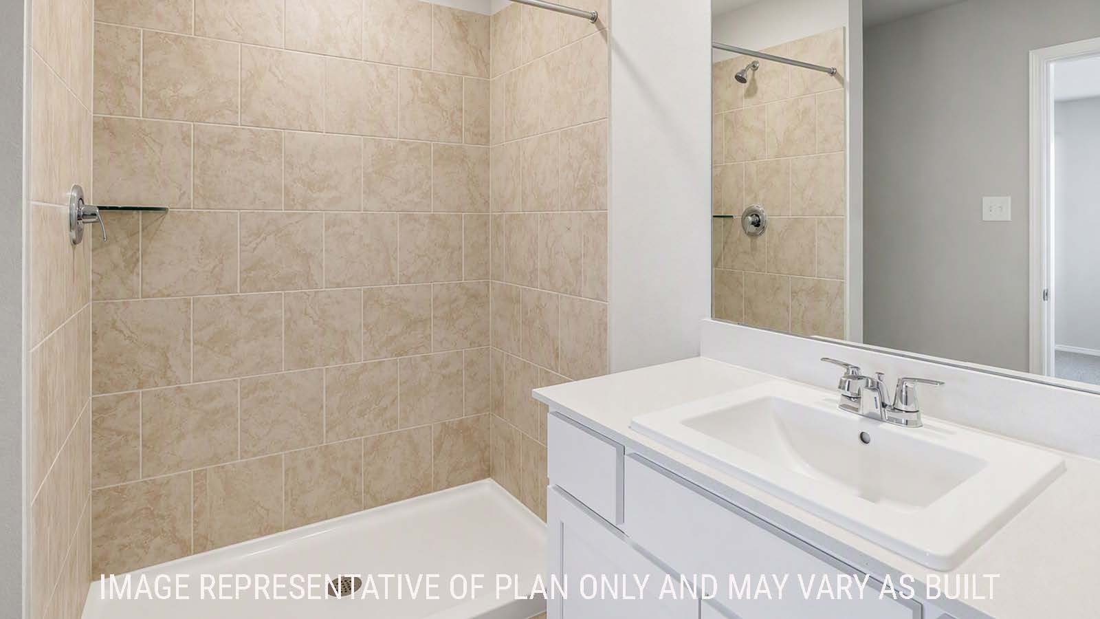 Denise primary bathroom with vanity sink and walk-in shower.