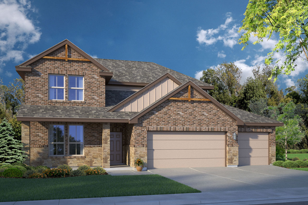 Magnolia Z exterior elevation rendering with three car garage