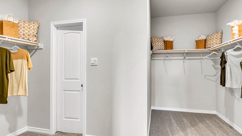 Country Meadows primary bedroom closet with carpet flooring and spacious room.