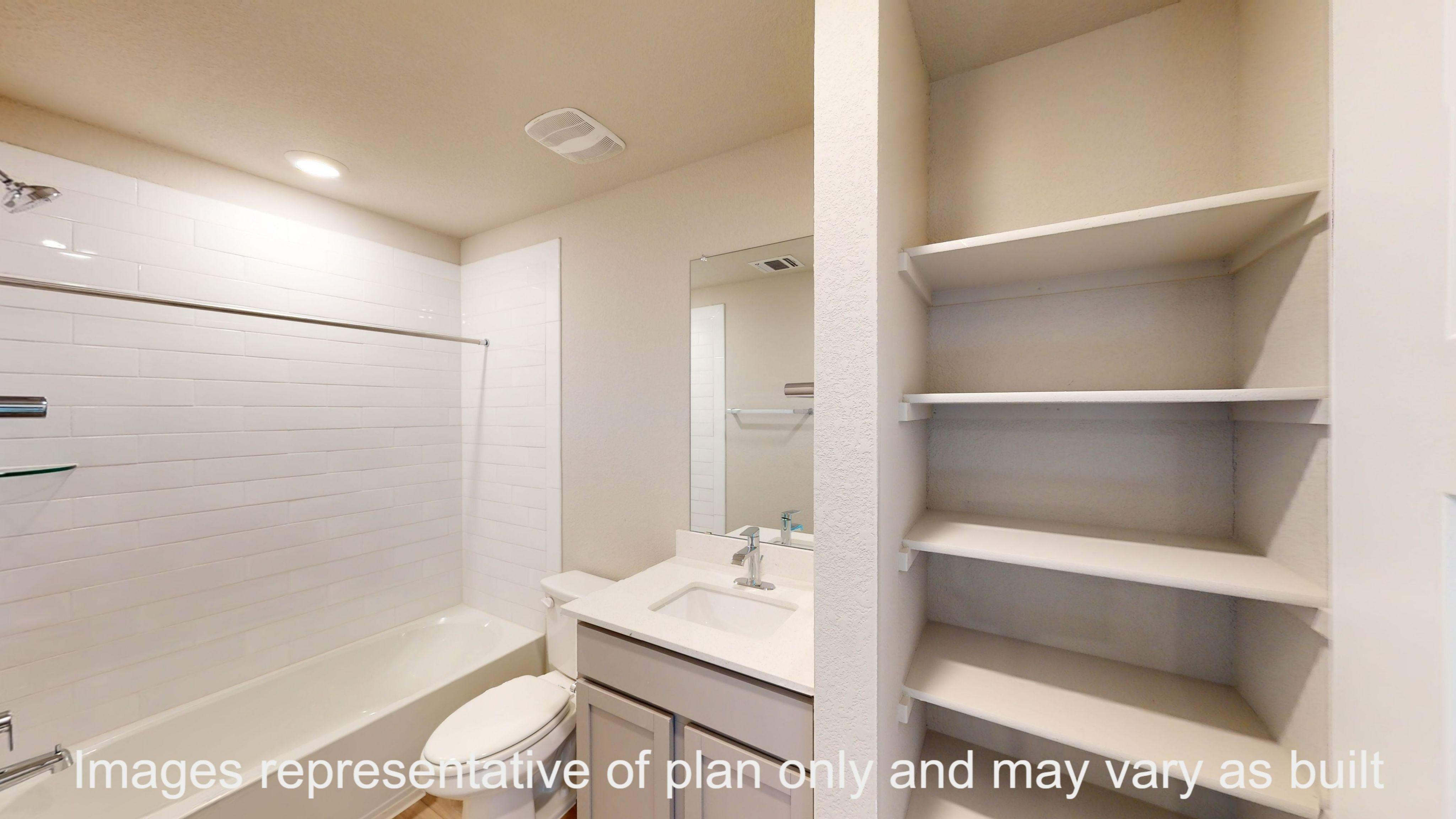 Florence secondary bathroom with vanity sink and tub and shower combo.