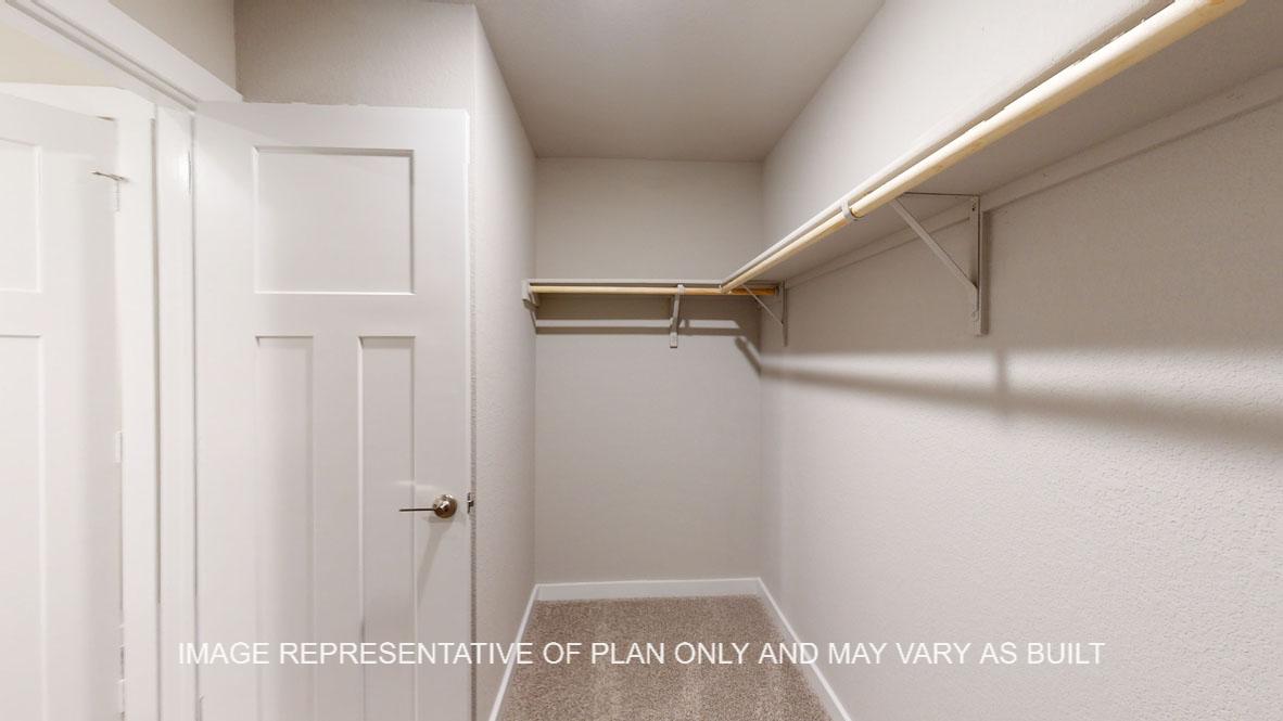 Baxtor primary bedroom walk-in closet with carpet flooring.