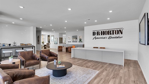Turnbo Ranch Traditions model home front entry and lounge area.