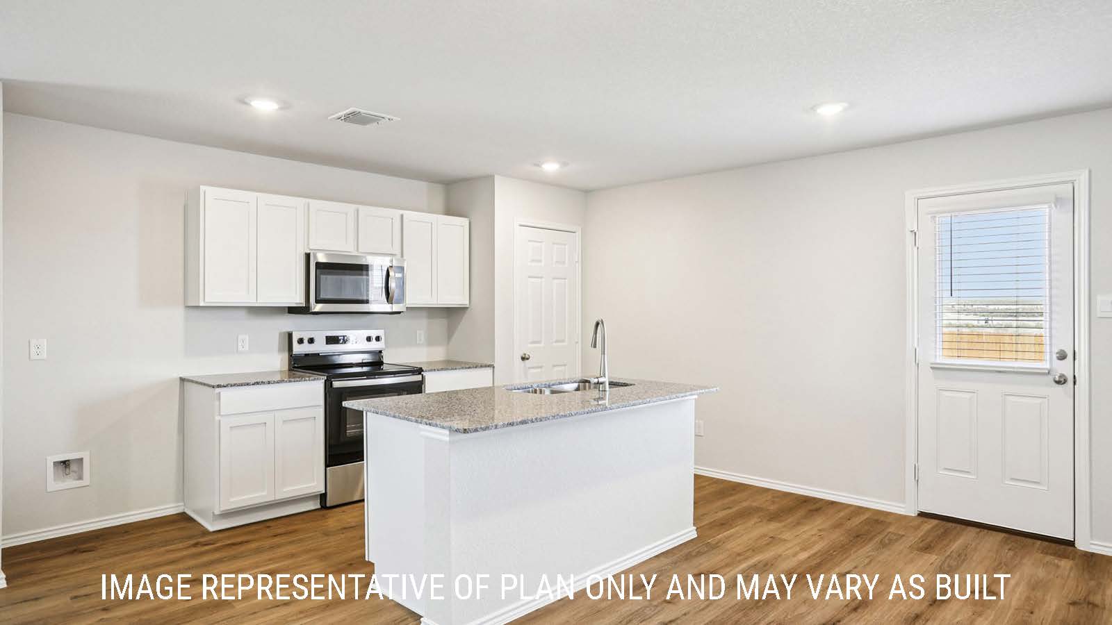 Franklin kitchen with kitchen island with granite countertops and light cabinets.