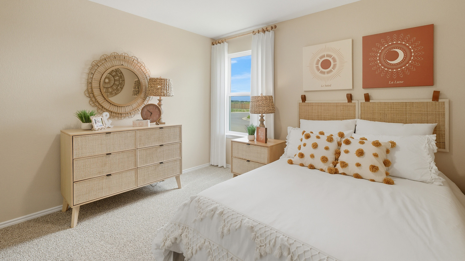 Ranch San Gabriel secondary bedroom with carpeted flooring and window for natural lighting.