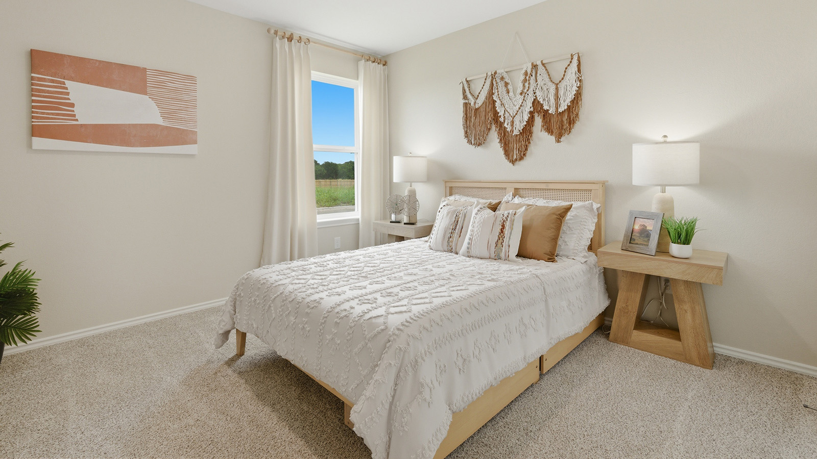 Ranch San Gabriel secondary bedroom with carpeted flooring and window for natural lighting.